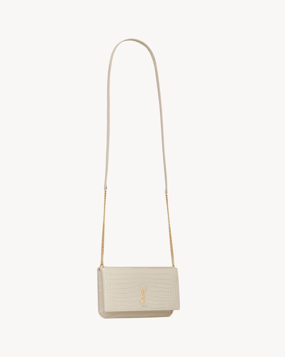 YSL Cassandre Phone Holder in Shiny Crocodile-Embossed Leather - Image 2